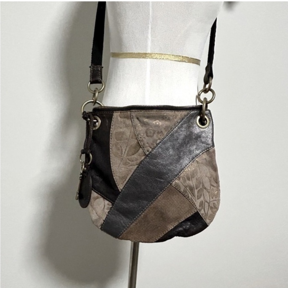 FOSSIL Lyla Patchwork Leather / Suede Hobo  Crossbody Bag
